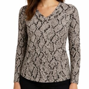 Jones New York Black White Snakeskin Pattern Hi-Lo blouse Sz Med